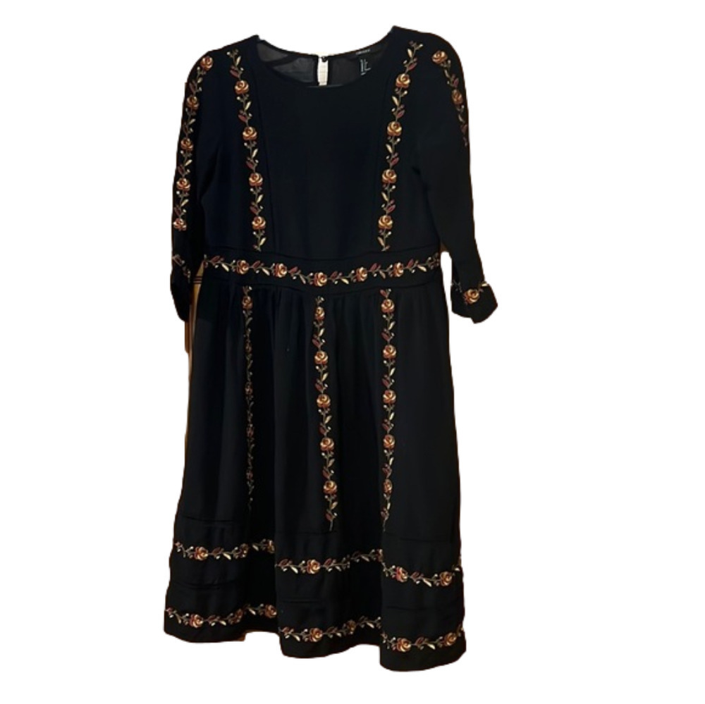 Forever 21 Black Long Sleeve Dress with Floral Embroidery